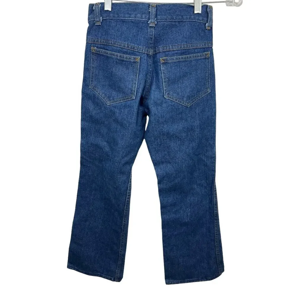 Vintage 70s Sears Denim Jeans Kids Size 14 Slim Blue Perma Prest Western Rodeo